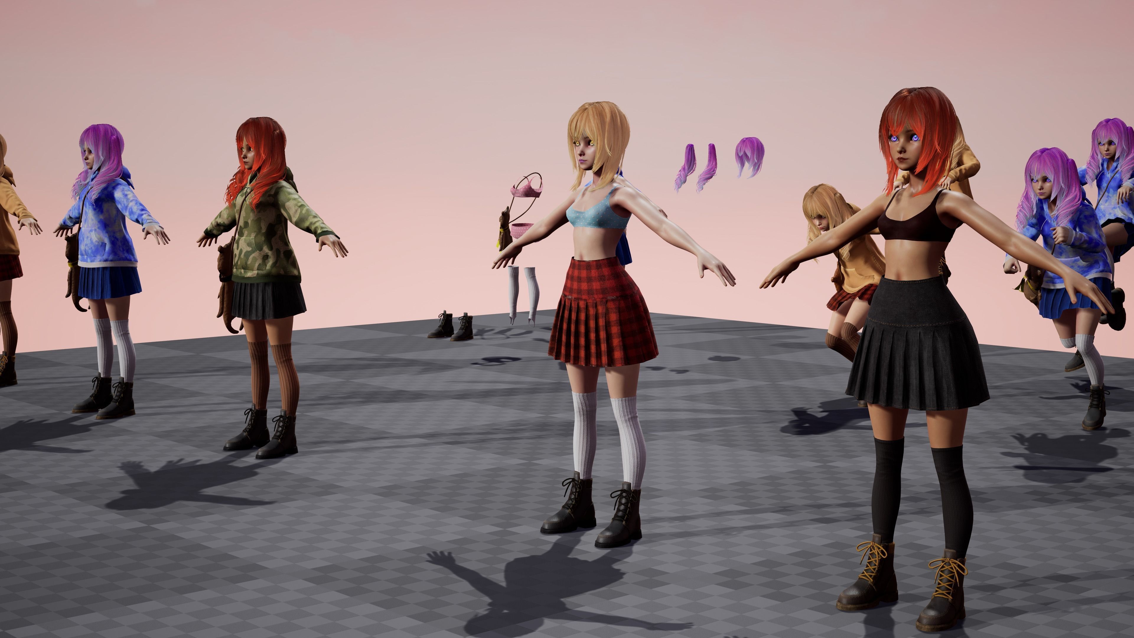 Girl And Bear - Game Ready 3D model Low-poly 3D model_10