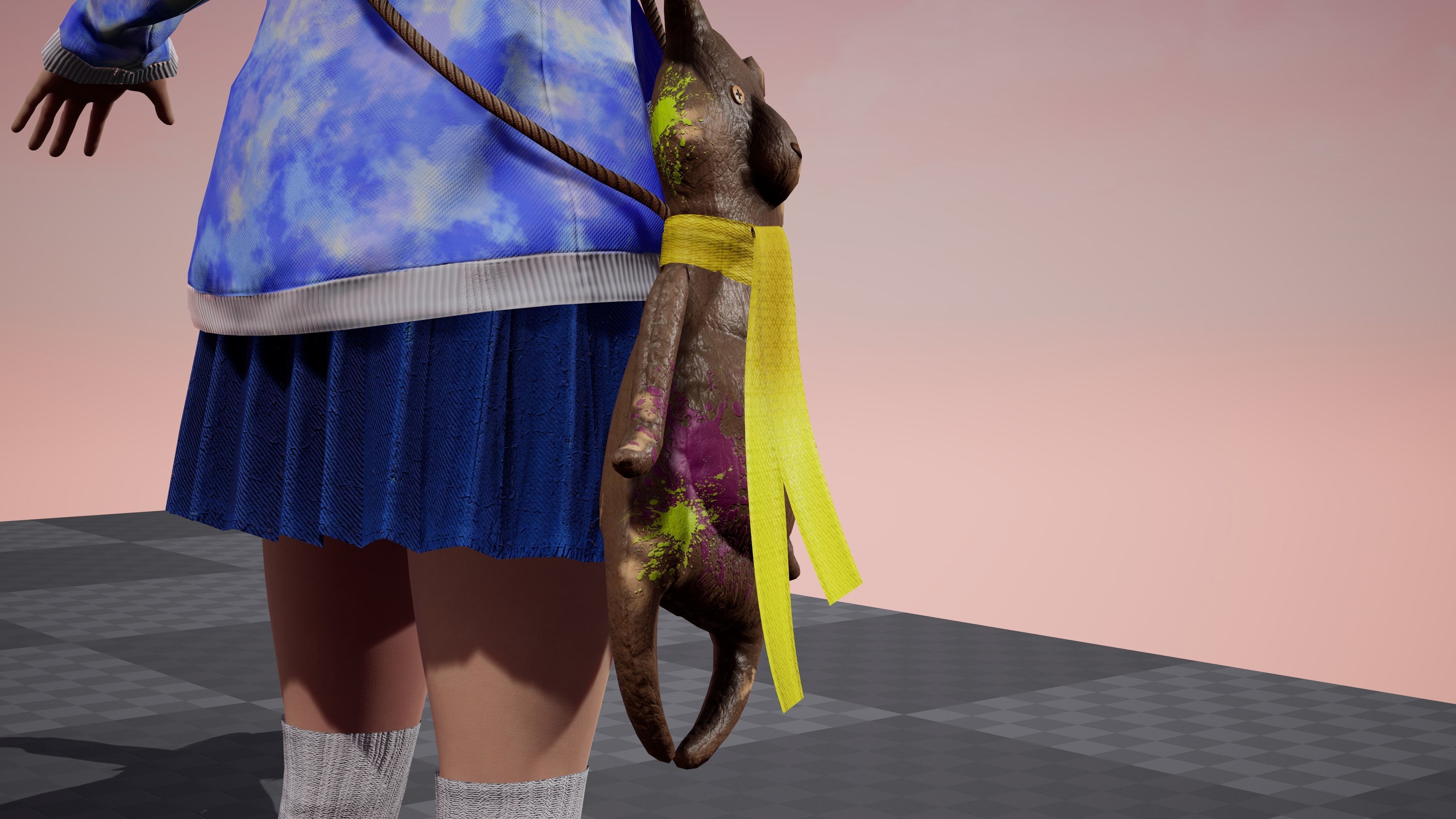 Girl And Bear - Game Ready 3D model Low-poly 3D model_12