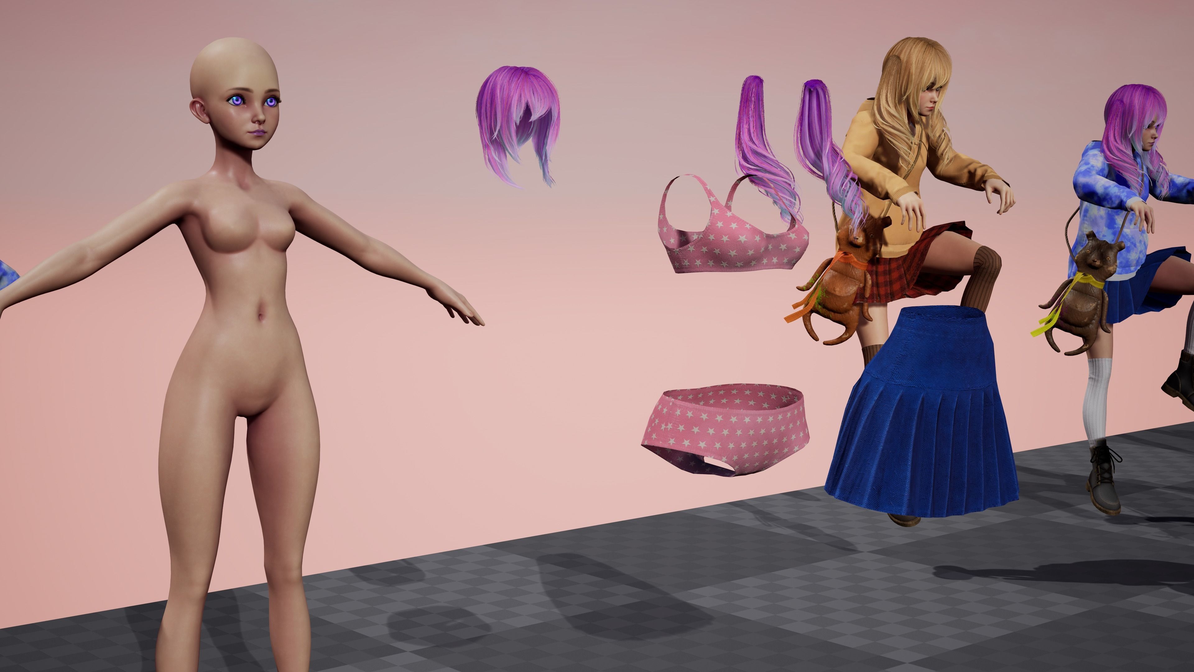 Girl And Bear - Game Ready 3D model Low-poly 3D model_13