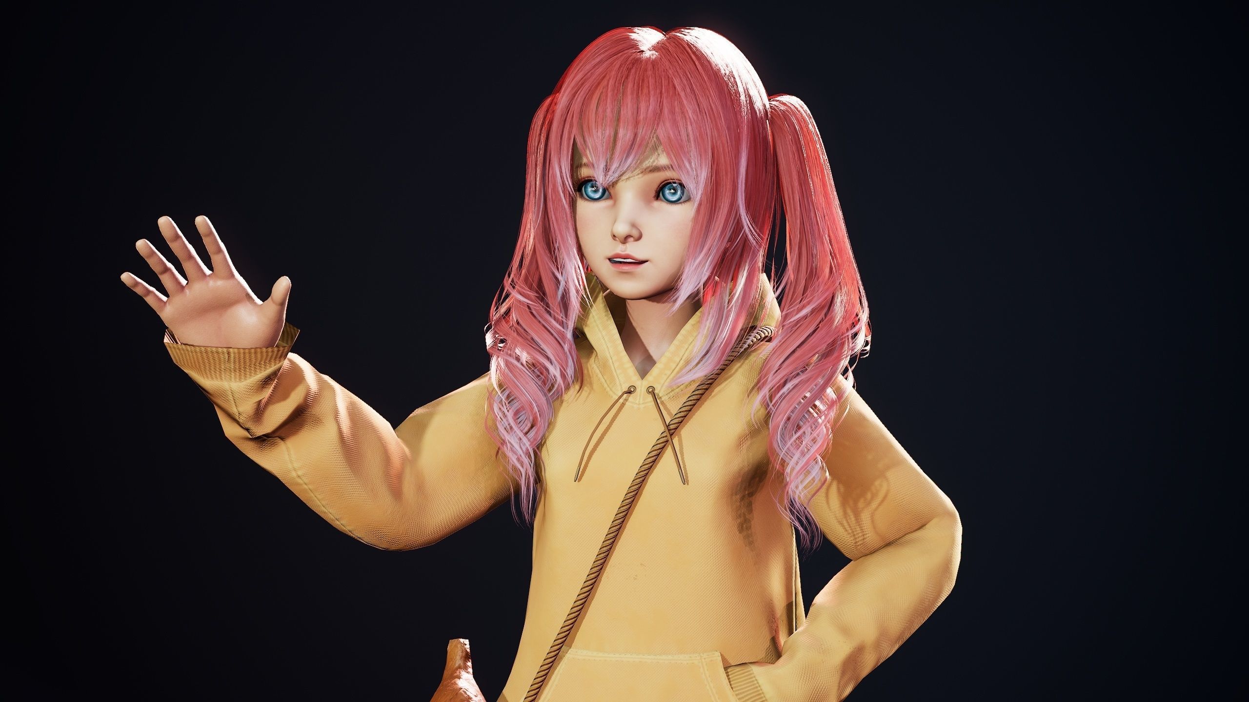 Girl And Bear - Game Ready 3D model Low-poly 3D model_4