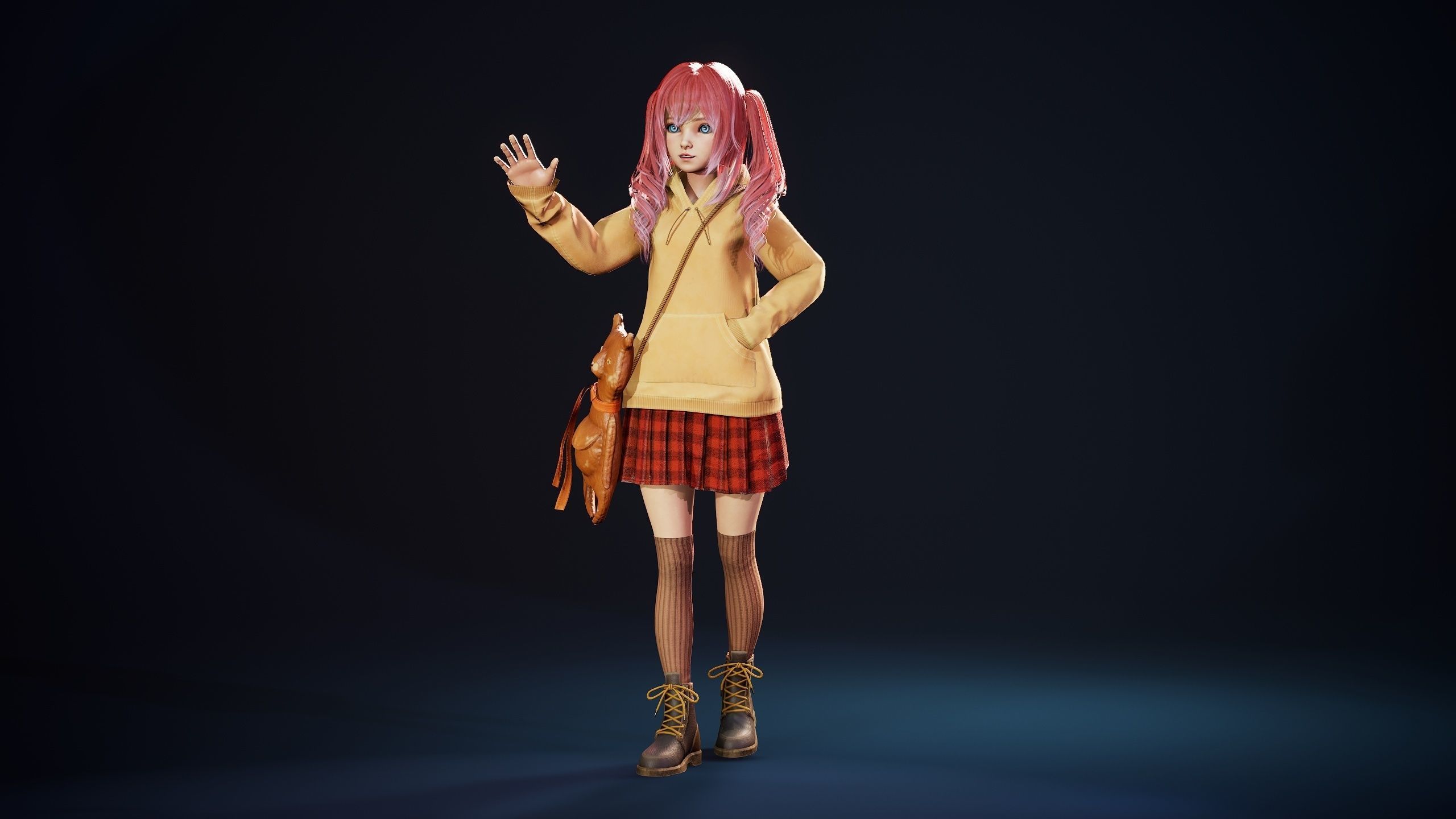 Girl And Bear - Game Ready 3D model Low-poly 3D model_3