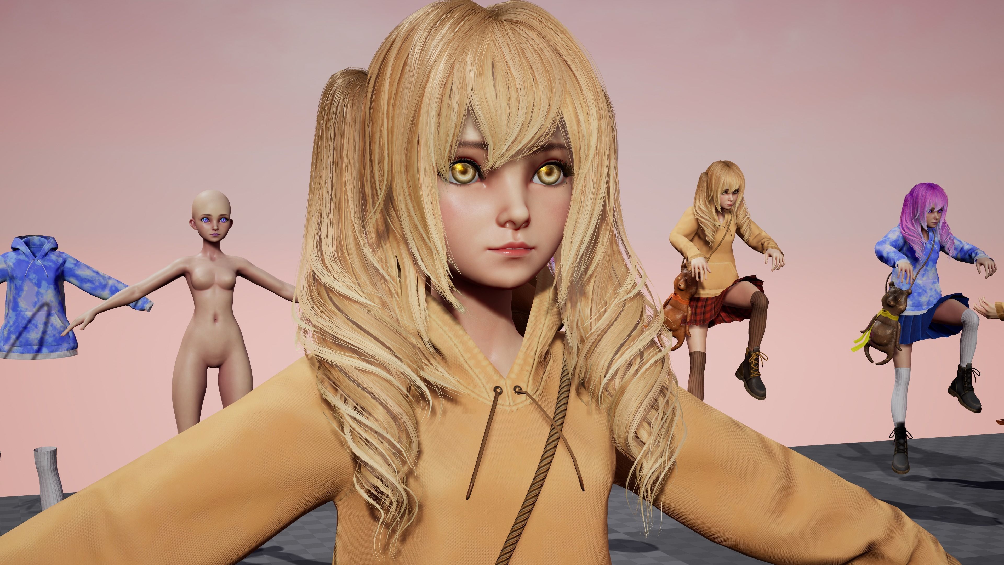 Girl And Bear - Game Ready 3D model Low-poly 3D model_15