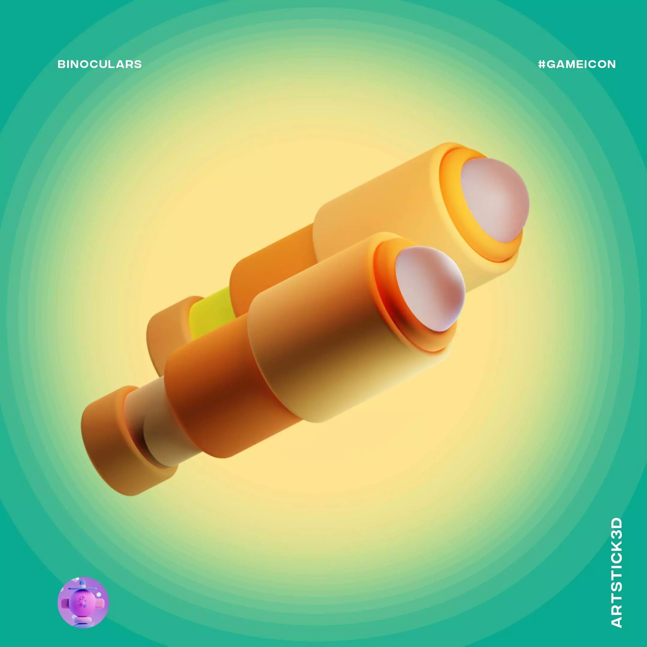Binocular pair of orange and tubes Free low-poly 3D model
