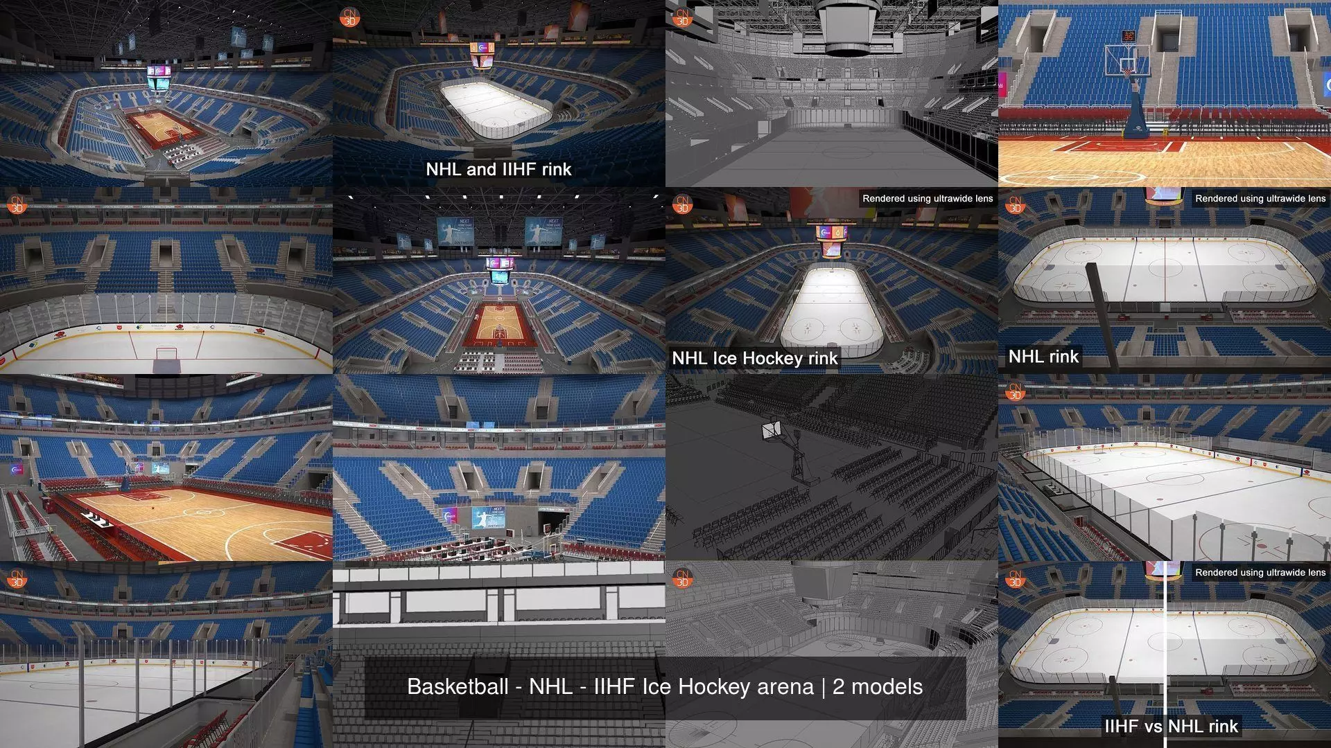 Basketball - NHL - IIHF Ice Hockey arena 3D Model Collection_0