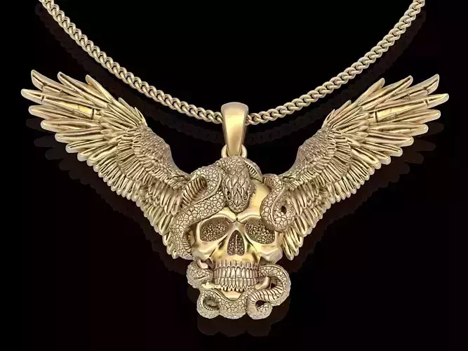 Skull snake wing  pendant gold printable jewelry 3D model 3D print model