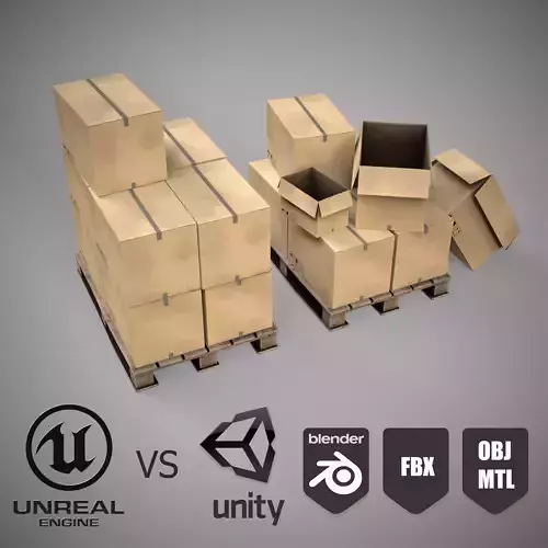The collection is a low-poly 3D model pallet with boxes