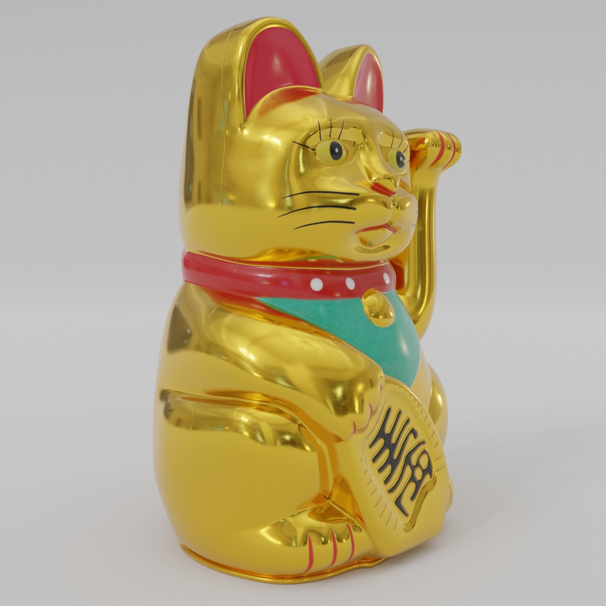 Maneki neko Lucky cat Low-poly 3D model_8
