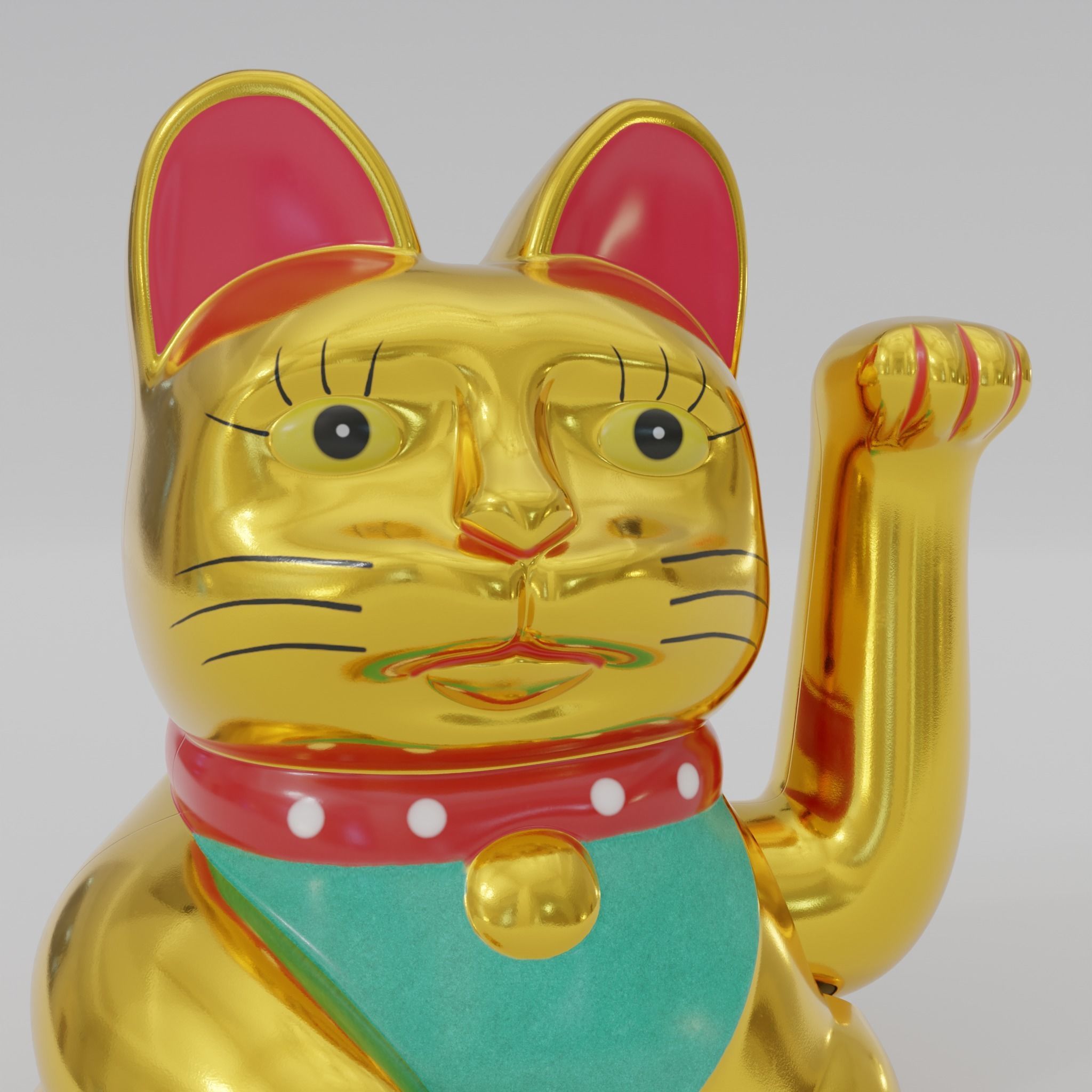 Maneki neko Lucky cat Low-poly 3D model_12