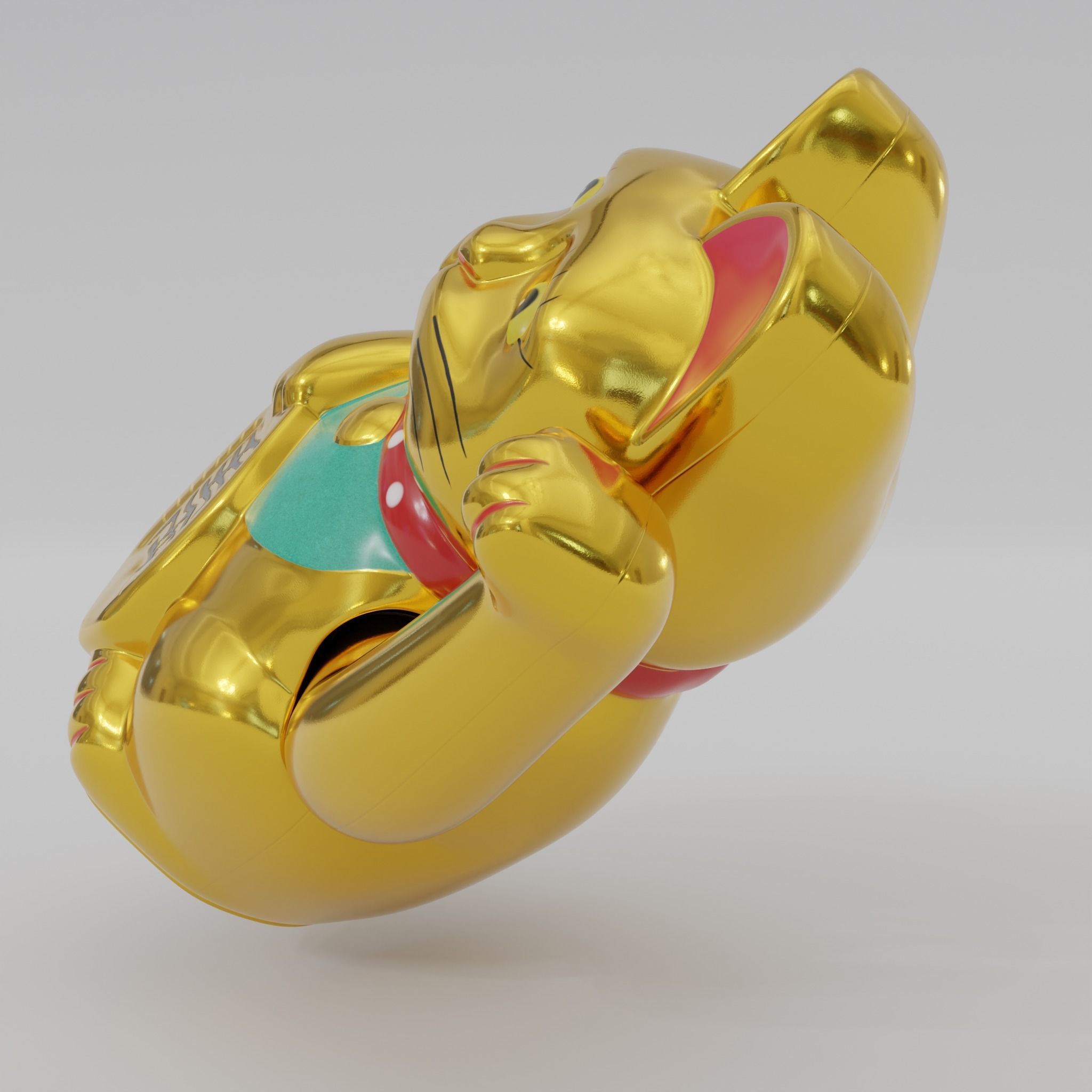 Maneki neko Lucky cat Low-poly 3D model_11