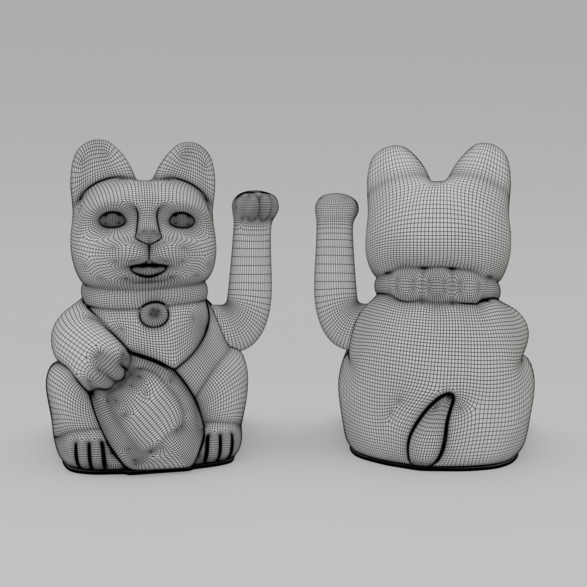 Maneki neko Lucky cat Low-poly 3D model_19