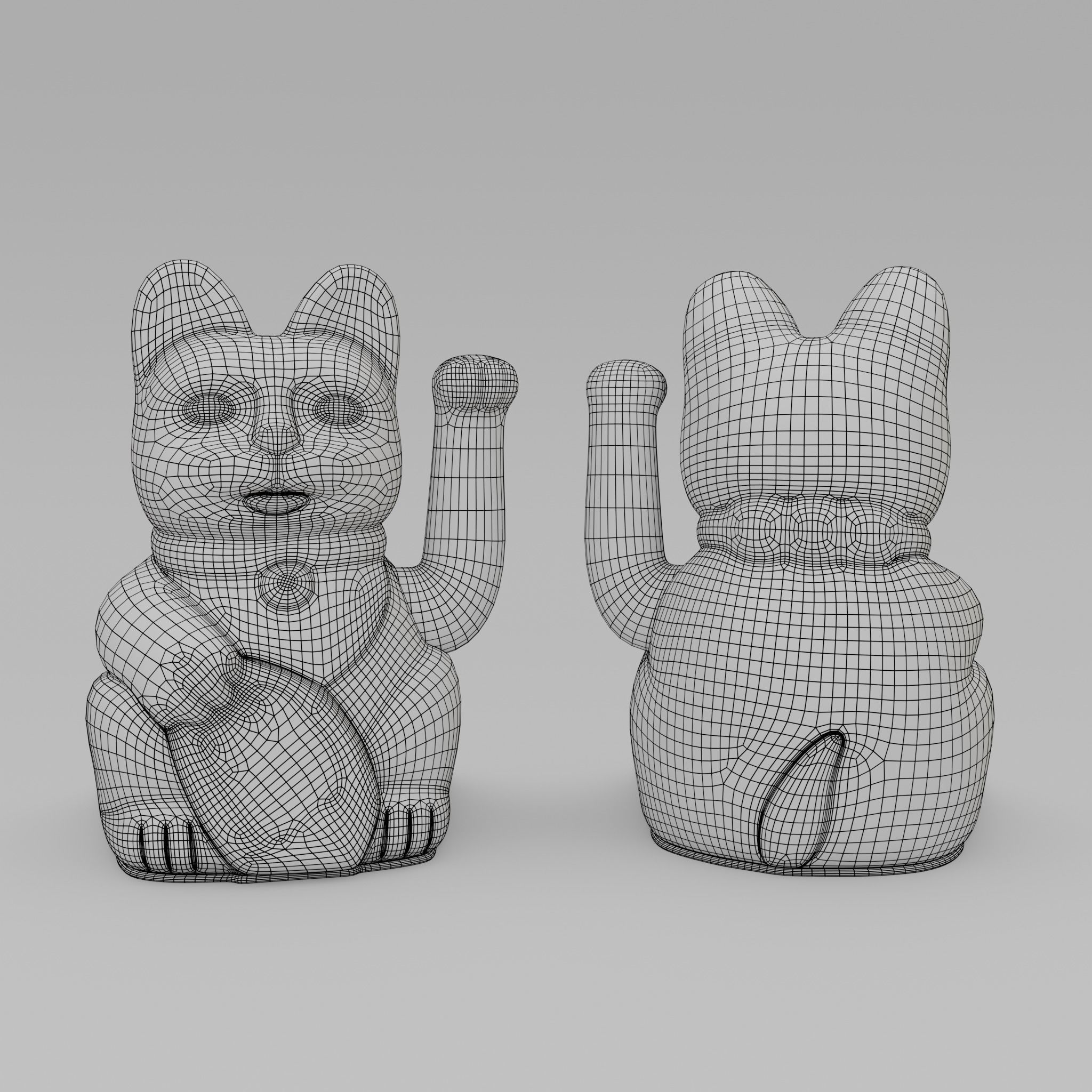 Maneki neko Lucky cat Low-poly 3D model_17