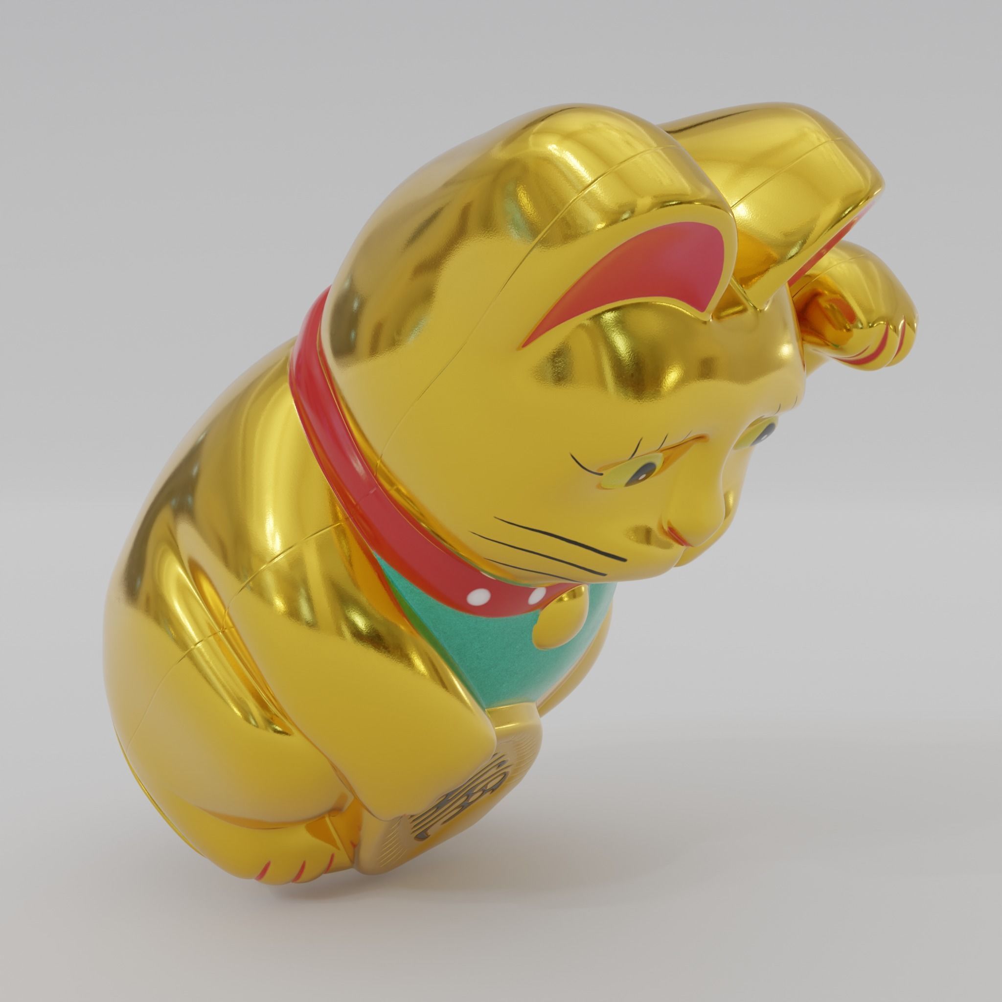 Maneki neko Lucky cat Low-poly 3D model_10
