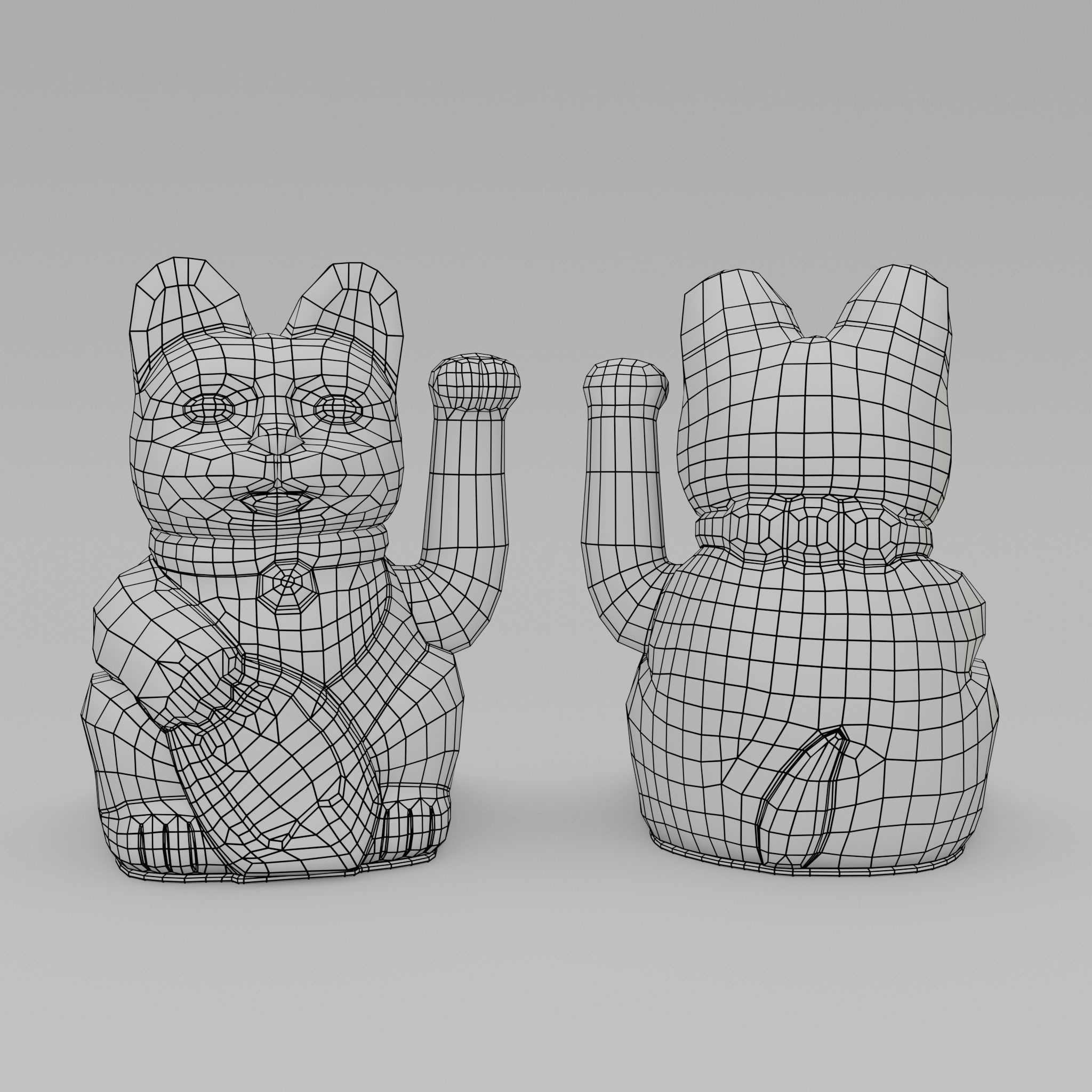 Maneki neko Lucky cat Low-poly 3D model_15