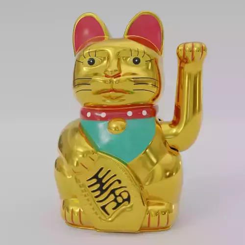 Maneki neko Lucky cat Low-poly 3D model