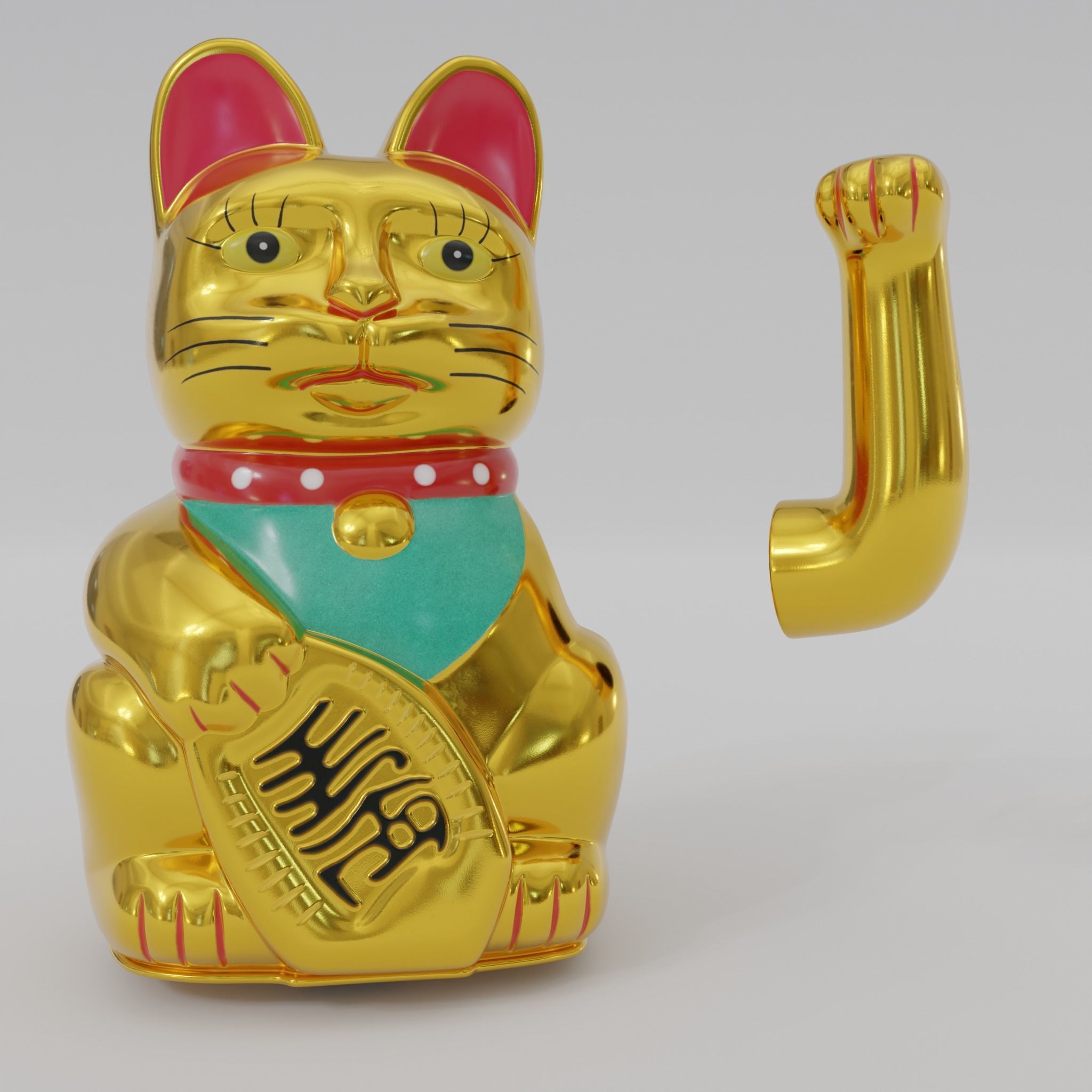 Maneki neko Lucky cat Low-poly 3D model_14