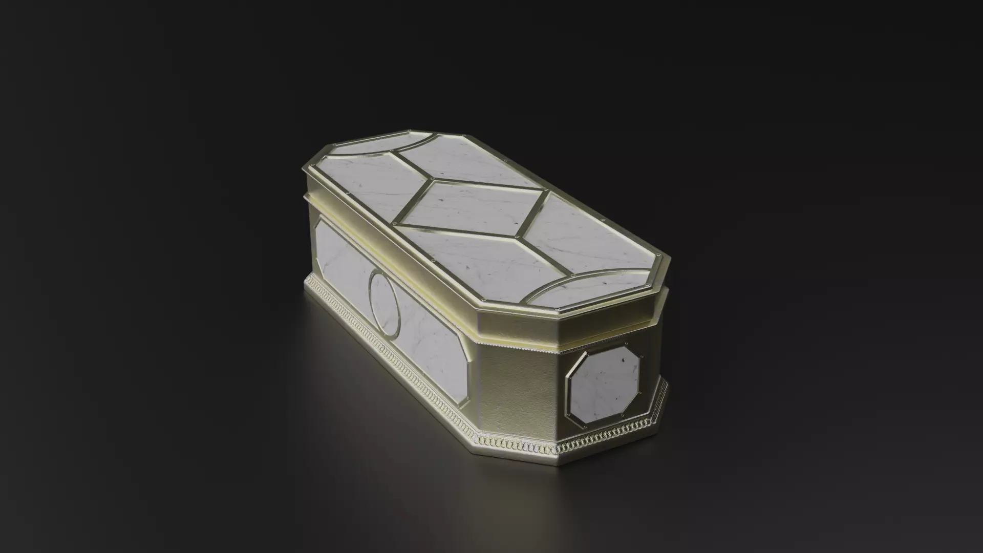 Antique rectangular jewellery box with gold plated ornate S Low-poly 3D model_0