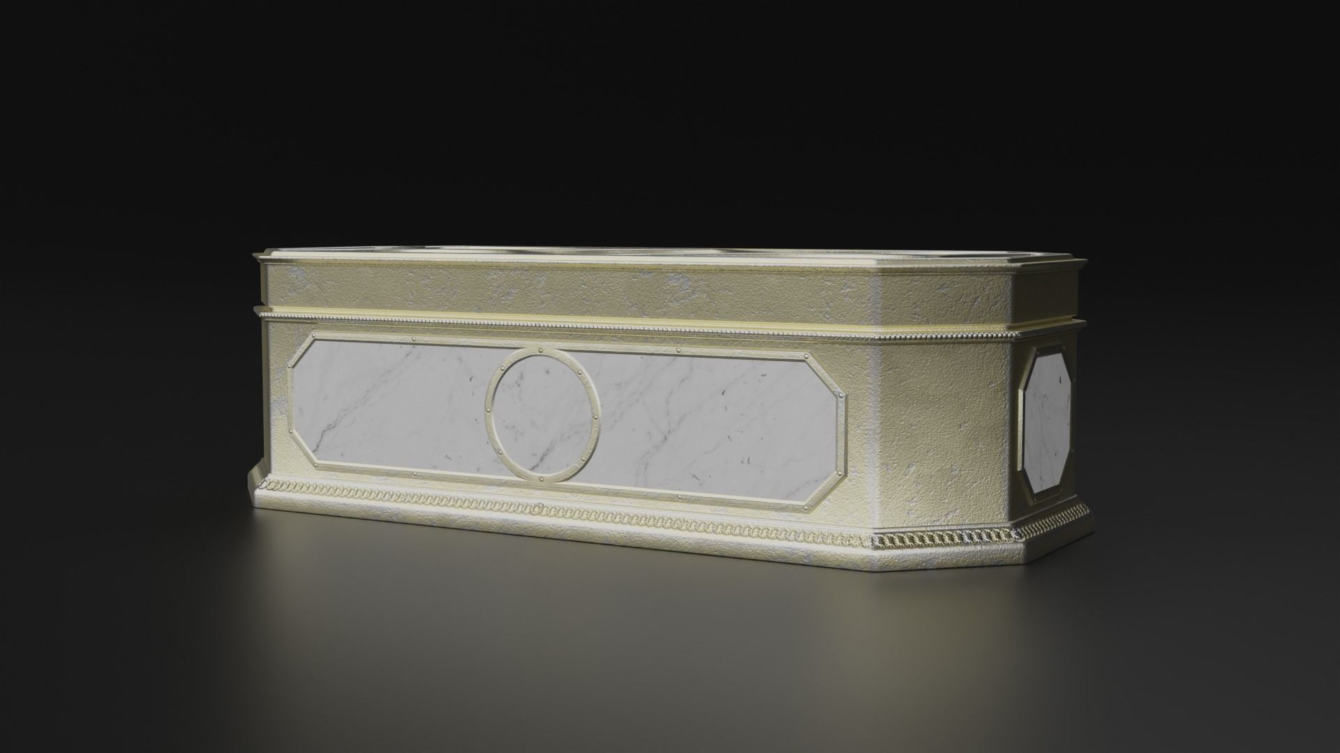 Antique rectangular jewellery box with gold plated ornate S Low-poly 3D model_1