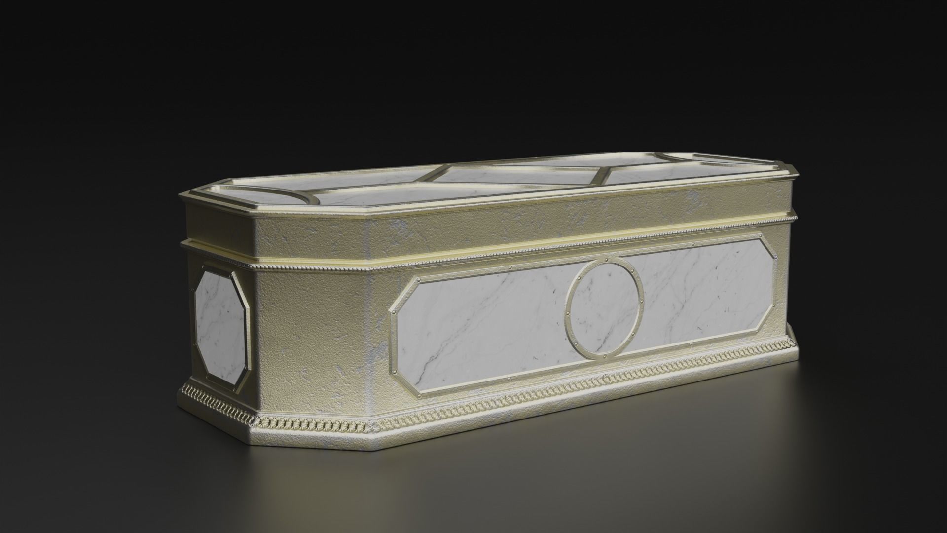 Antique rectangular jewellery box with gold plated ornate S Low-poly 3D model_4
