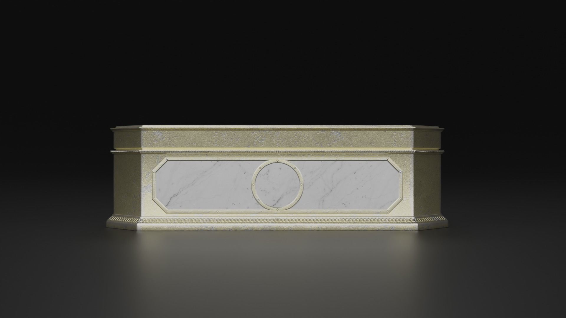 Antique rectangular jewellery box with gold plated ornate S Low-poly 3D model_3