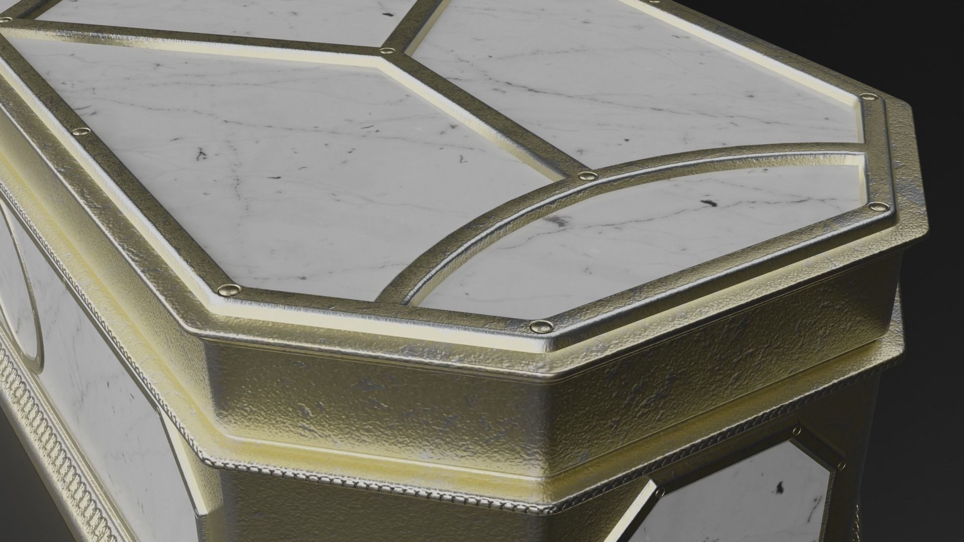 Antique rectangular jewellery box with gold plated ornate S Low-poly 3D model_7