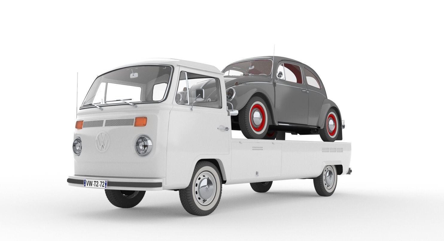Vw T2 Kemperink Special Pickup 1976  and Vw Beetle 1960 3D model_16