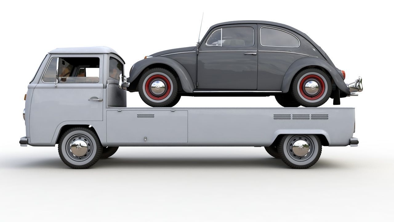 Vw T2 Kemperink Special Pickup 1976  and Vw Beetle 1960 3D model_2