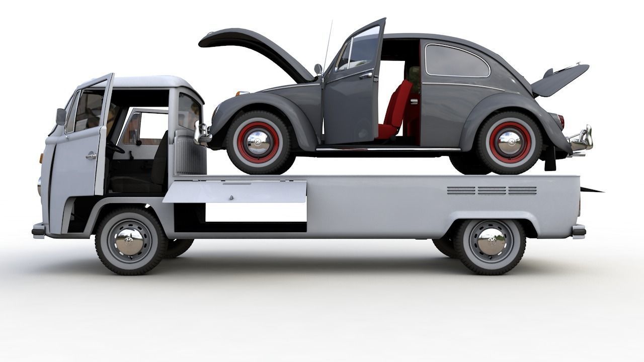 Vw T2 Kemperink Special Pickup 1976  and Vw Beetle 1960 3D model_3