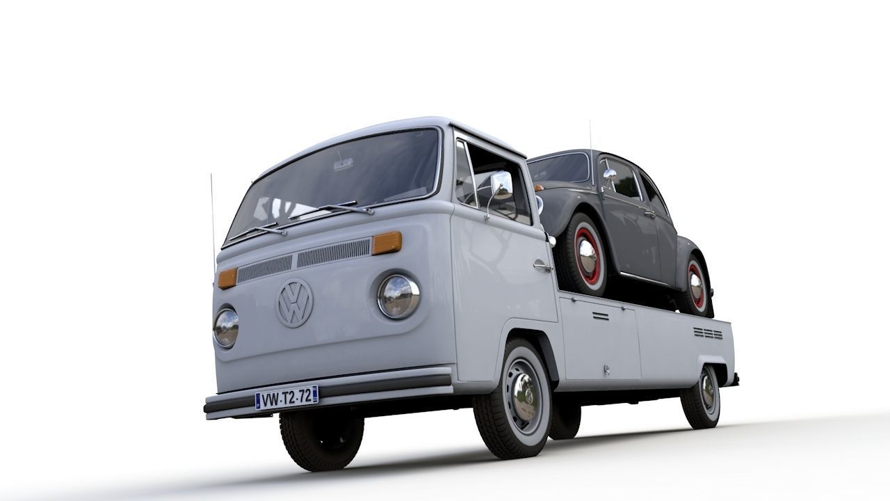 Vw T2 Kemperink Special Pickup 1976  and Vw Beetle 1960 3D model_13