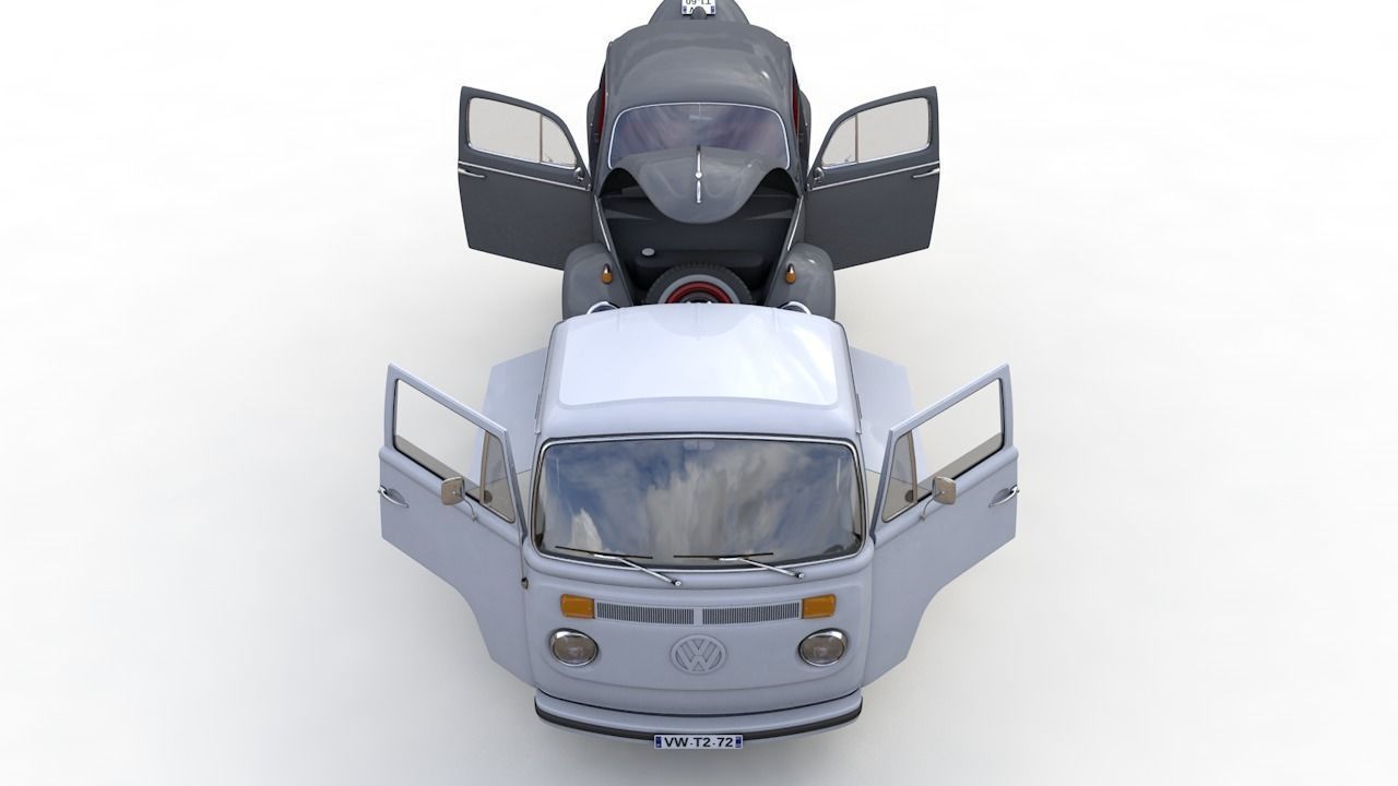 Vw T2 Kemperink Special Pickup 1976  and Vw Beetle 1960 3D model_11