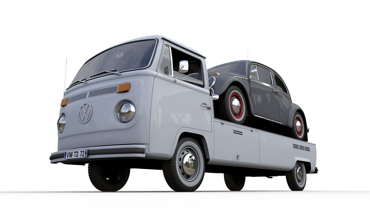 Vw T2 Kemperink Special Pickup 1976  and Vw Beetle 1960 3D model_7