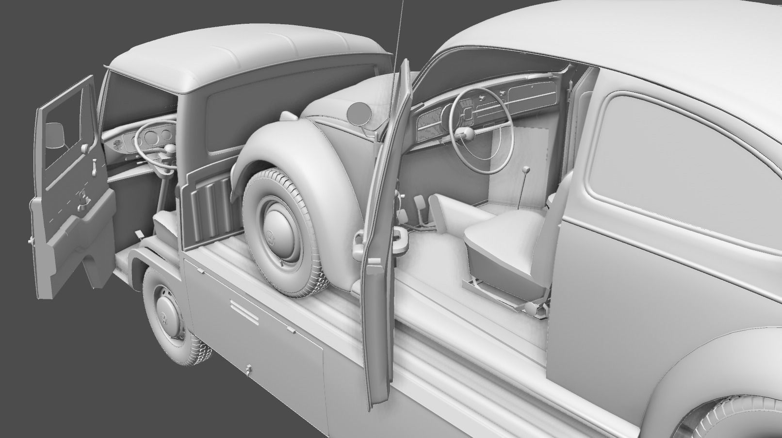 Vw T2 Kemperink Special Pickup 1976  and Vw Beetle 1960 3D model_15