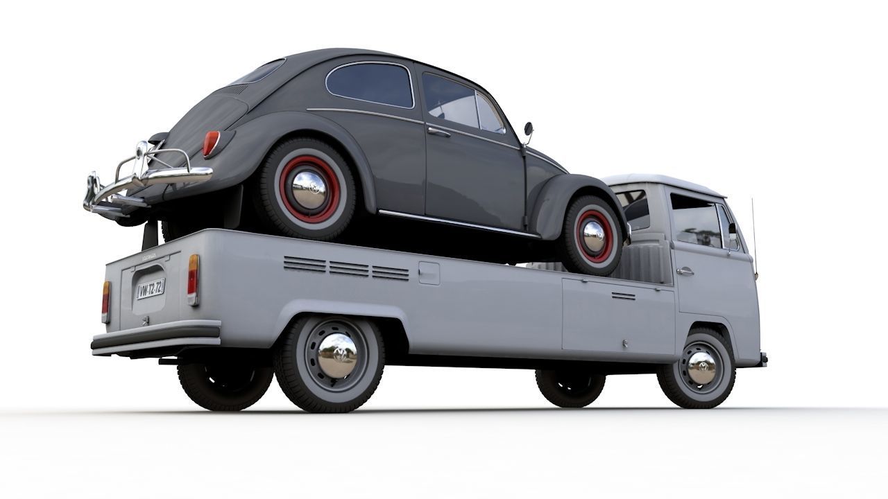 Vw T2 Kemperink Special Pickup 1976  and Vw Beetle 1960 3D model_6