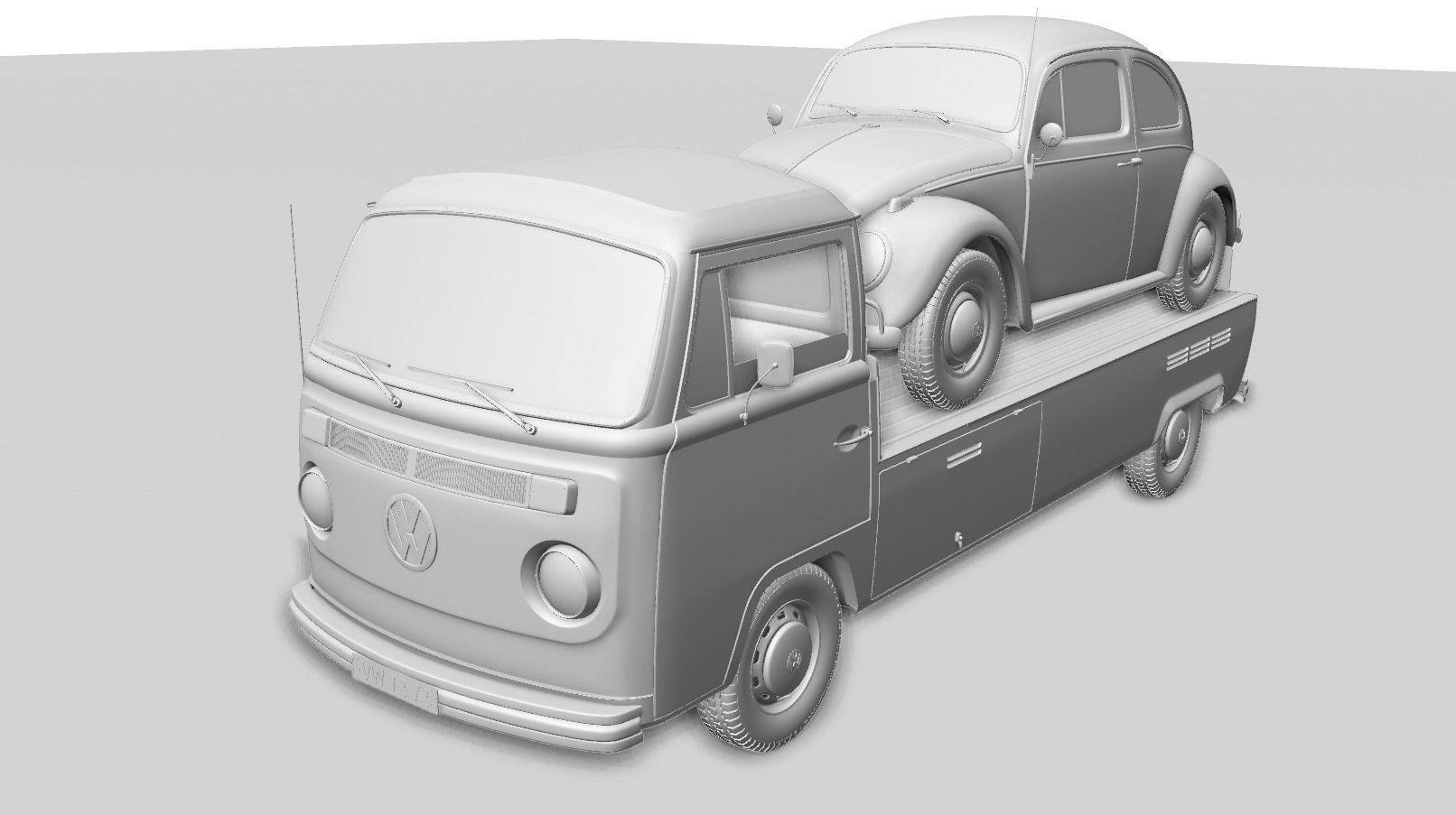 Vw T2 Kemperink Special Pickup 1976  and Vw Beetle 1960 3D model_19