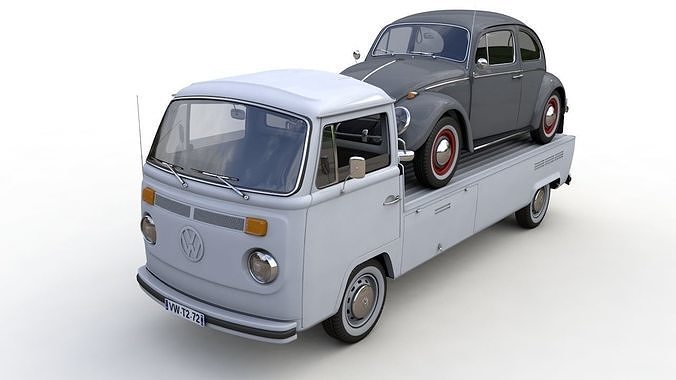 Vw T2 Kemperink Special Pickup 1976  and Vw Beetle 1960 3D model