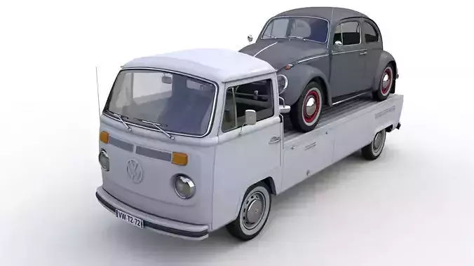 Vw T2 Kemperink Special Pickup 1976  and Vw Beetle 1960 3D model