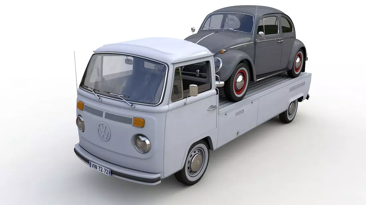 Vw T2 Kemperink Special Pickup 1976  and Vw Beetle 1960 3D model_0