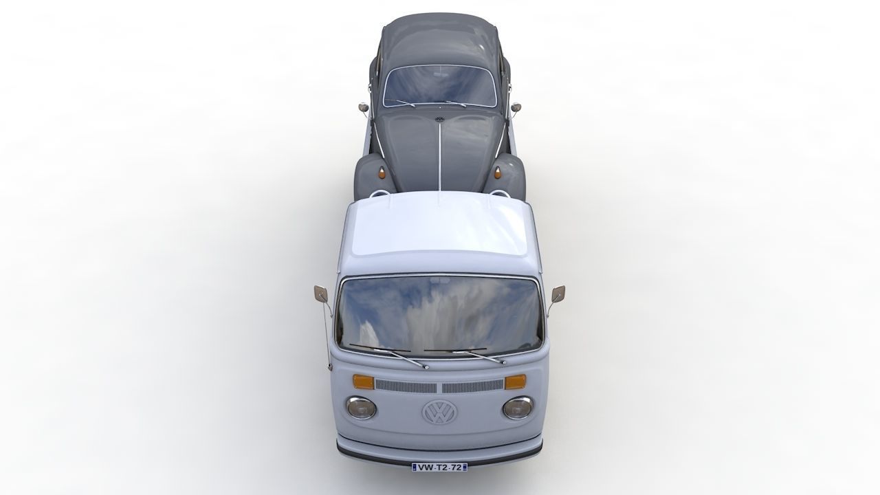 Vw T2 Kemperink Special Pickup 1976  and Vw Beetle 1960 3D model_10