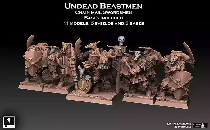 Undead Beastmen Chain Mail Swordsmen 3D print model