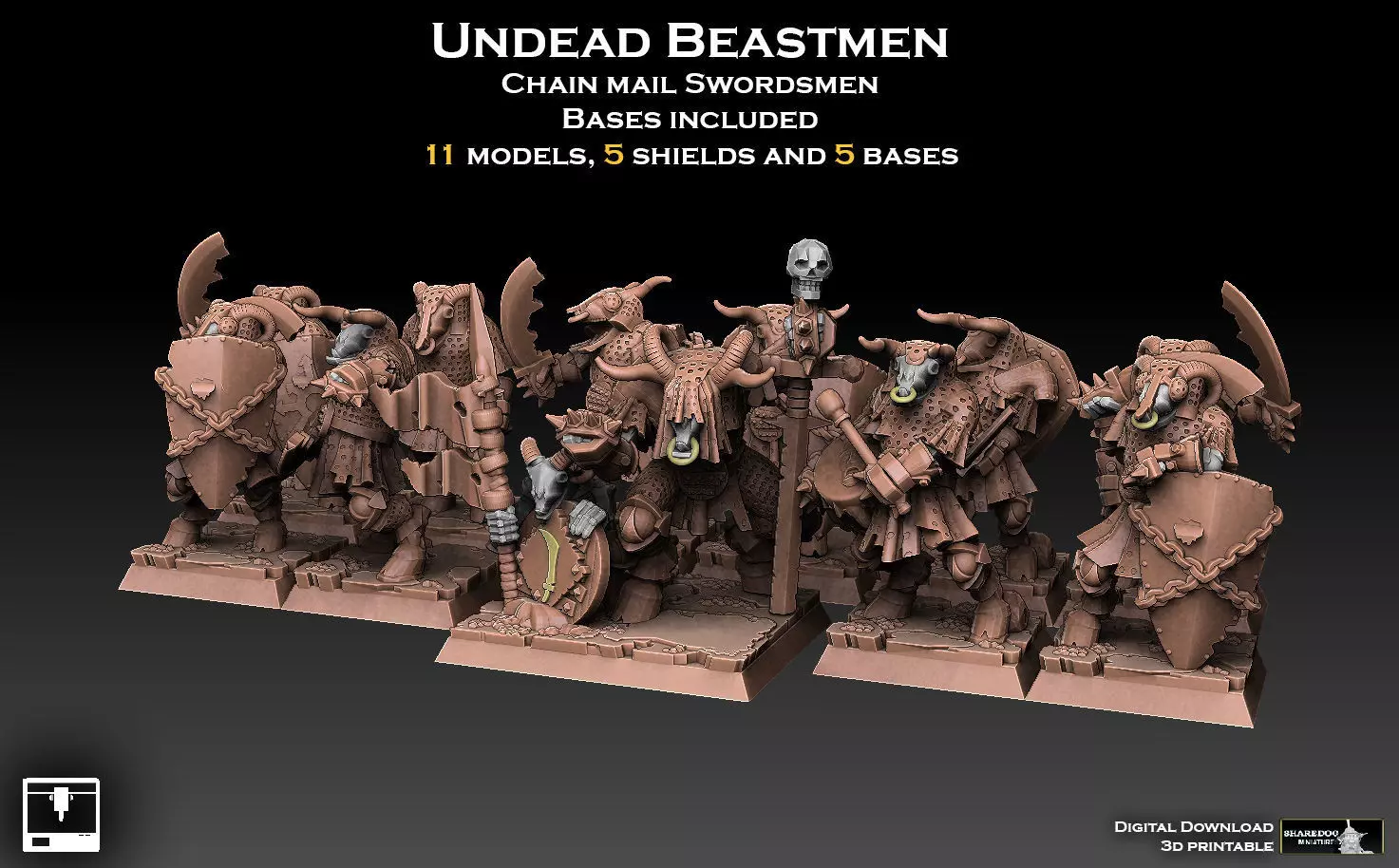 Undead Beastmen Chain Mail Swordsmen 3D print model_0