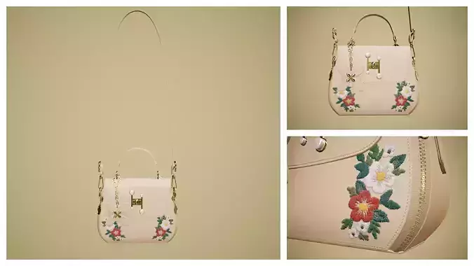 Flower Kaki handbag with flower embroidery 3D model