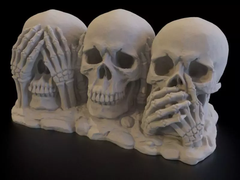 3 Skulls See No Evil Hear No Evil Speak No Evil 3D print model