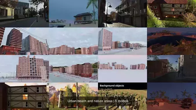 Urban beach and nature areas 3D Model Collection