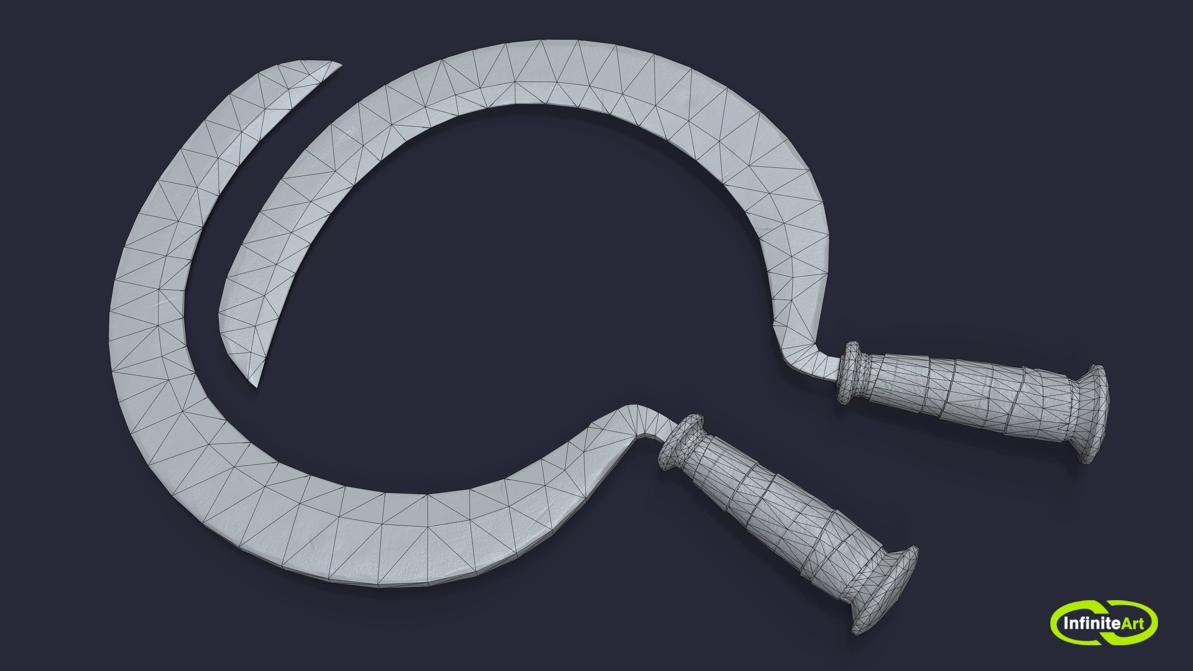 Sickle pair of swords Low-poly 3D model_3