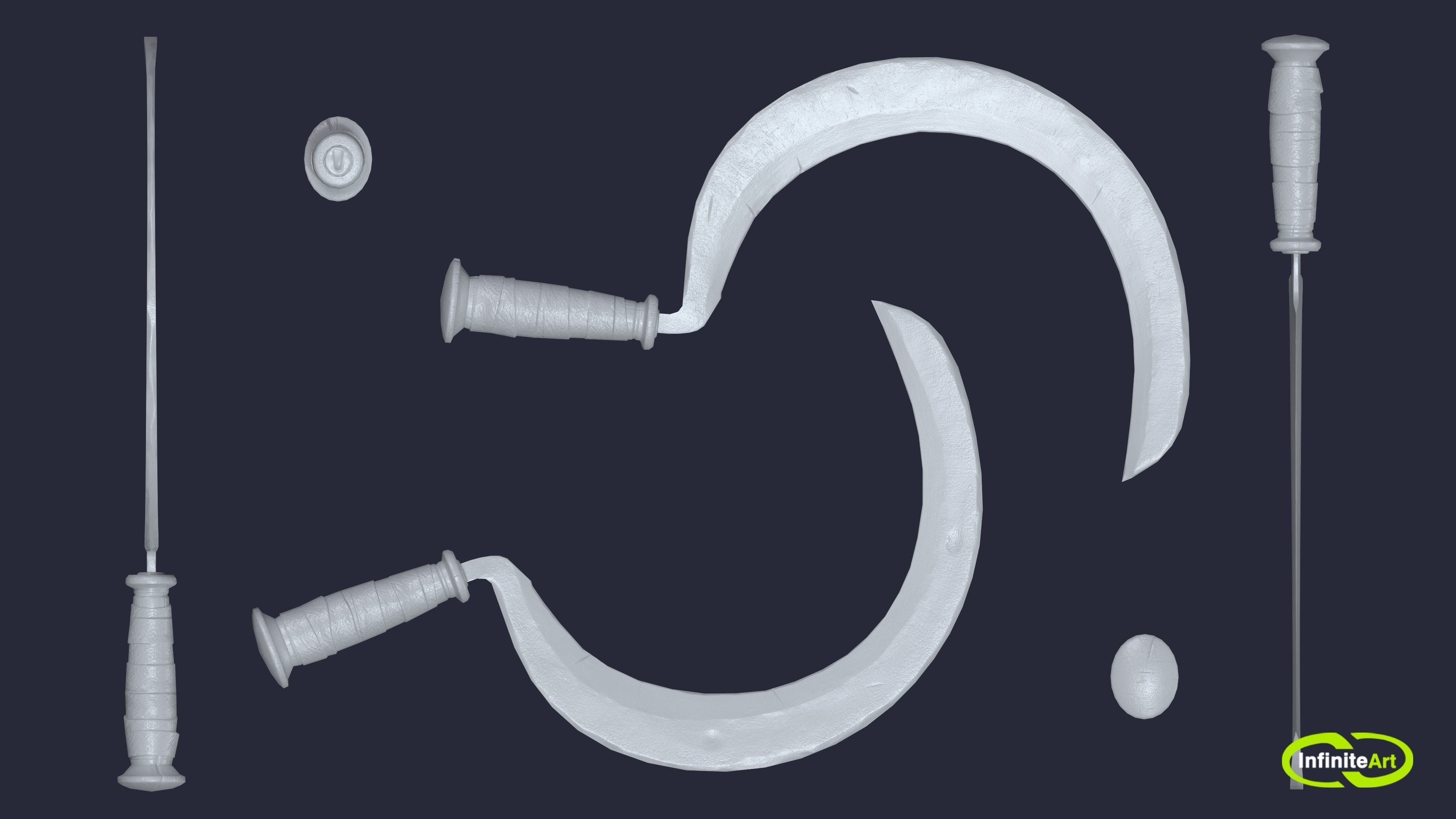 Sickle pair of swords Low-poly 3D model_5