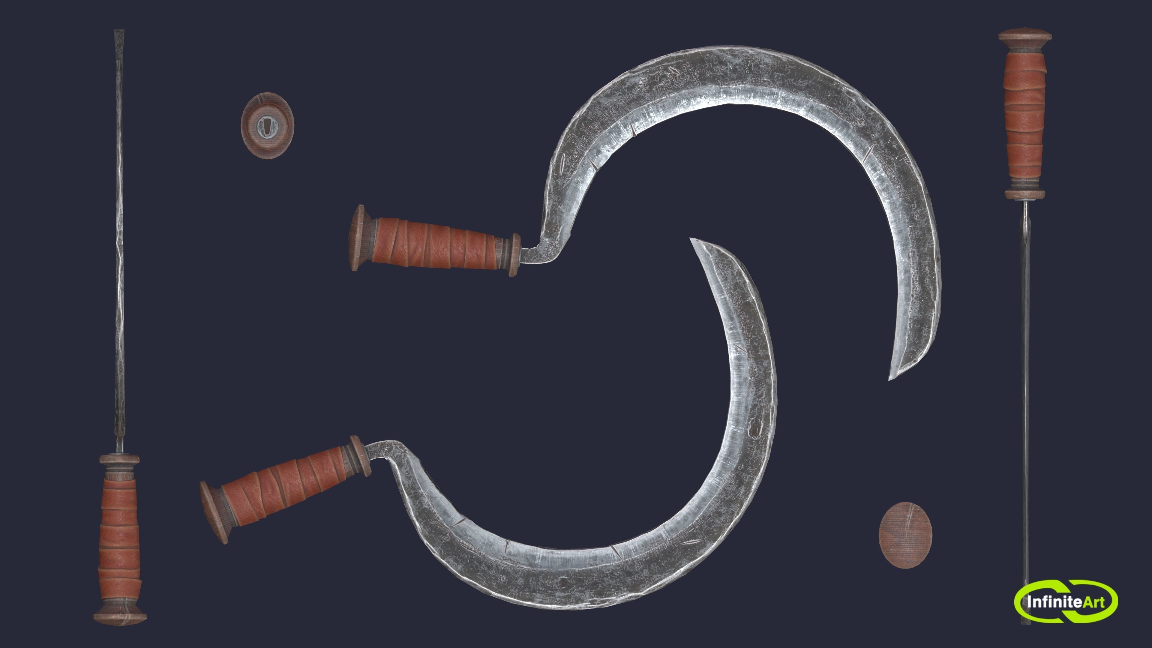 Sickle pair of swords Low-poly 3D model_4