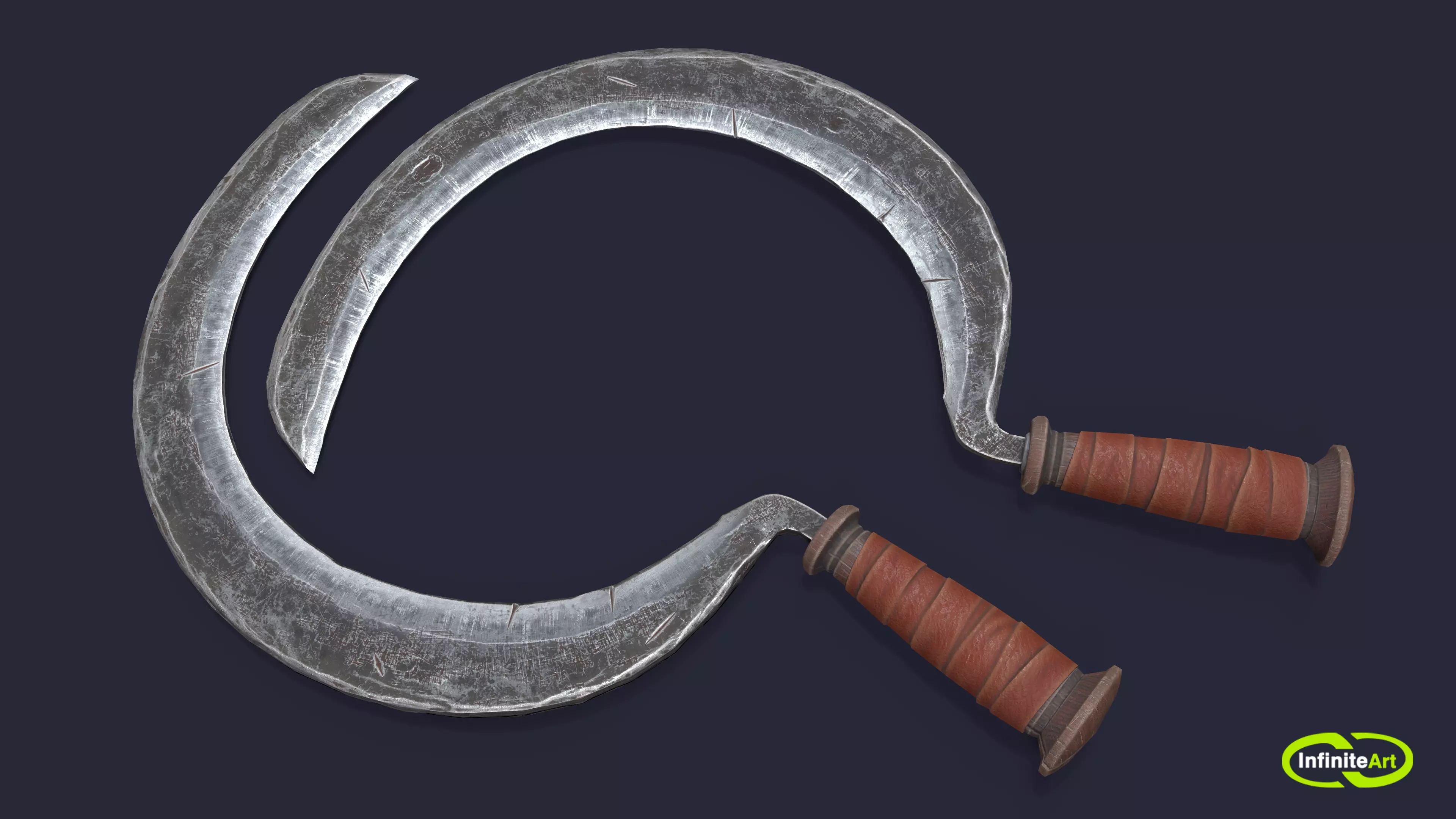 Sickle pair of swords Low-poly 3D model_0