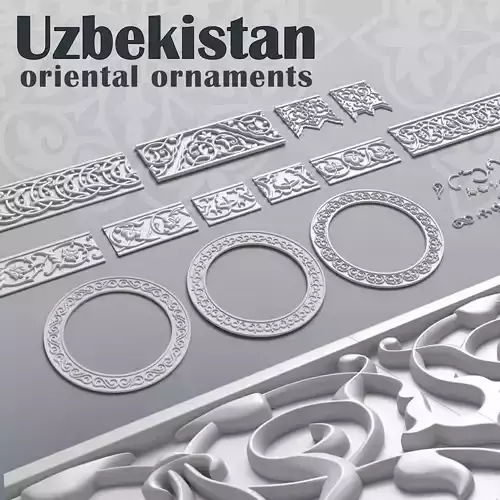 Uzbekistan orient ornament set Low-poly 3D model