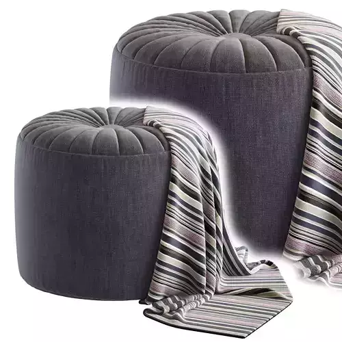 Rendino round ottoman with striped blanket