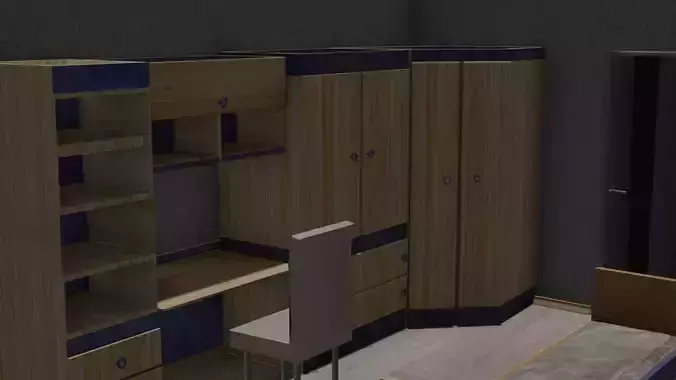 bedroom with desk and cupboards