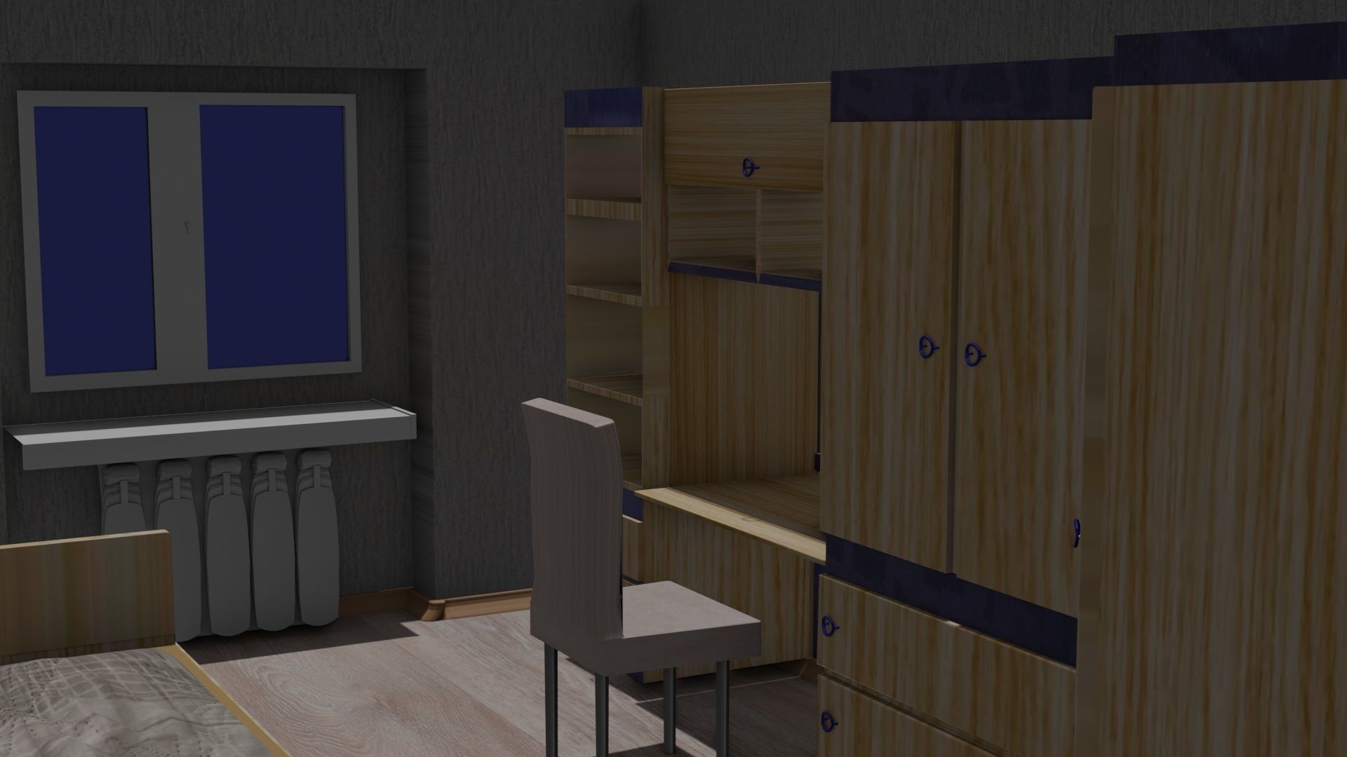 bedroom with desk and cupboards 3D model_2
